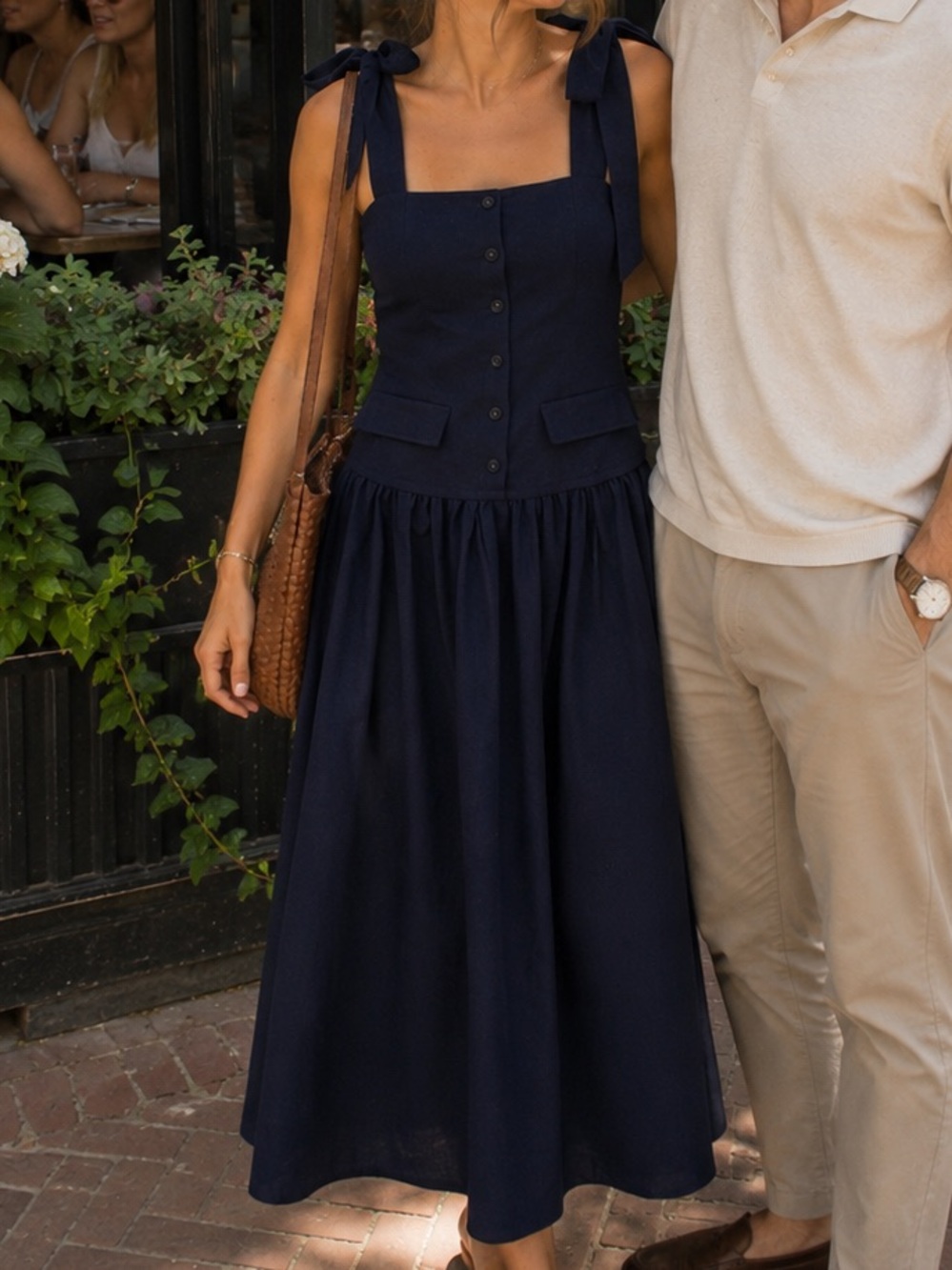 NWT English Factory Silk Blend Square Neck Navy Tie-Shoulder Maxi Dress SMALL